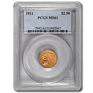 1911 $2.50 Indian Gold Quarter Eagle MS-61 PCGS 1911 $2.50 Indian Gold Quarter Eagle MS-61 PCGS